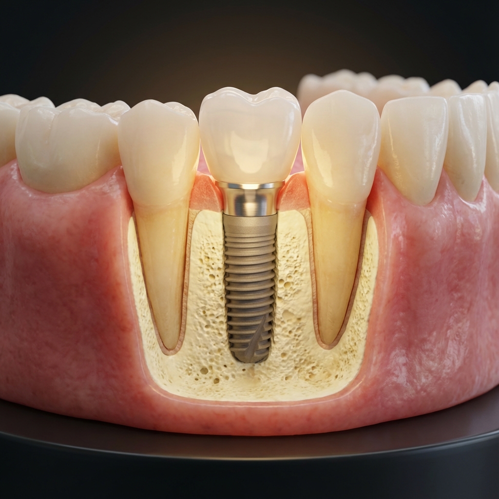 임플란트 구조도 - 크라운, 어버트먼트, 나사, 픽스처