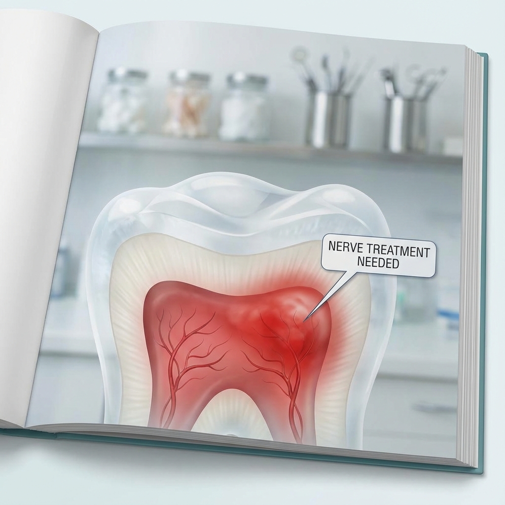신경치료 - 감염된 치수와 신경관의 단면