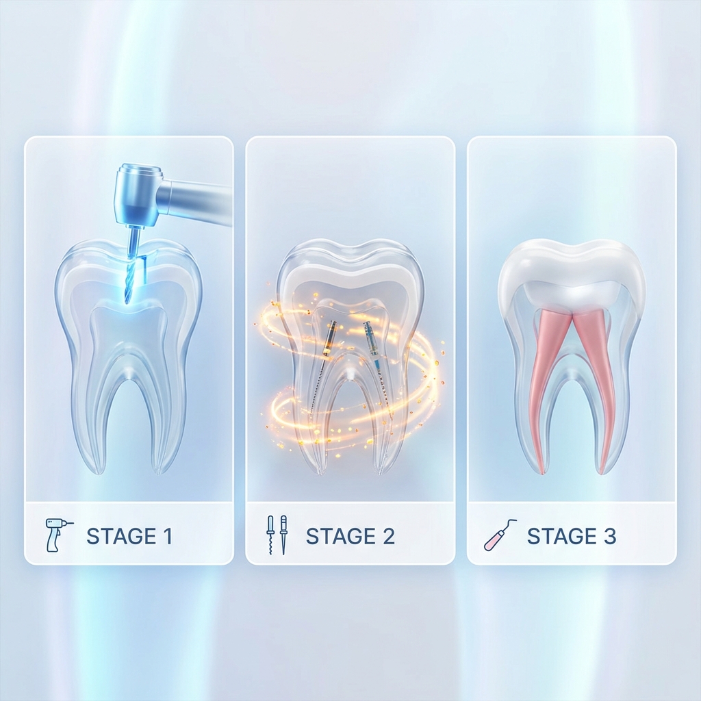 신경치료 과정 3단계 - 개방, 제거, 충전