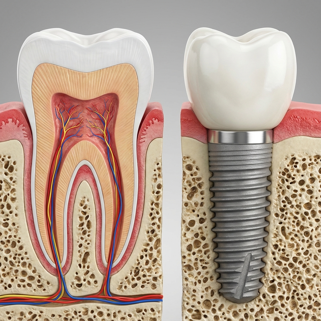 자연치아와 임플란트 비교